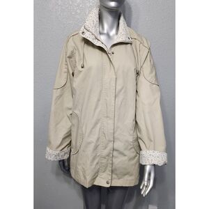 Blair vintage Women's Medium Beige Hooded Jacket With‎ Floral Lining & Snap Clos